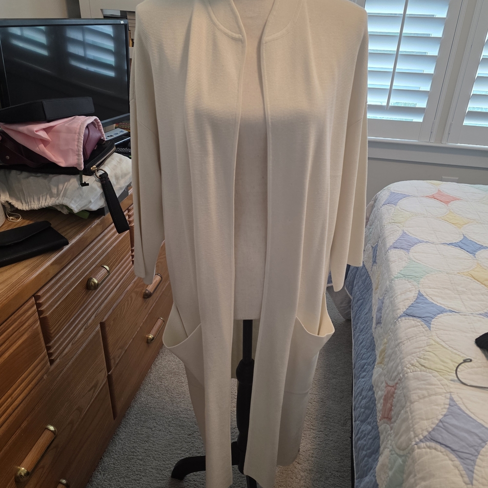 Eileen Fisher Ivory Open-Front Cardigan